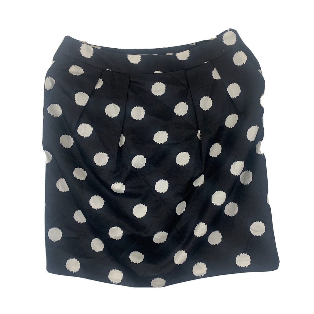 LOFT Polka Dot Skirt Women's 6 Silk Blend Black Ivory White Pleated Career Wear